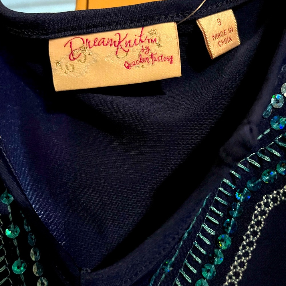 Quaker factory size small blue tunic sequin butterfly shirt. - Picture 5 of 6